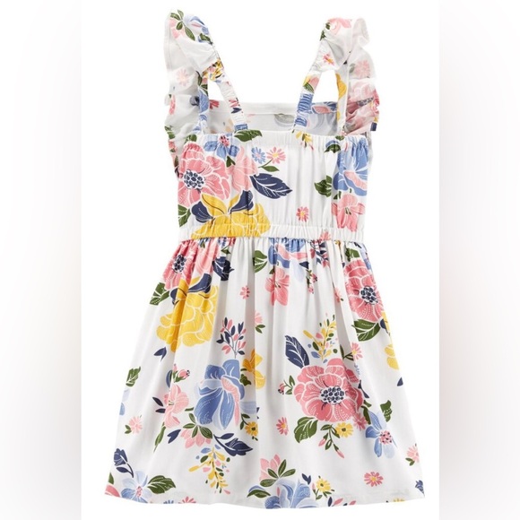Carter's Dress Ruffle Sleeve Floral Poplin White, Pink, Blue Baby Girl 6 Months - Picture 5 of 7